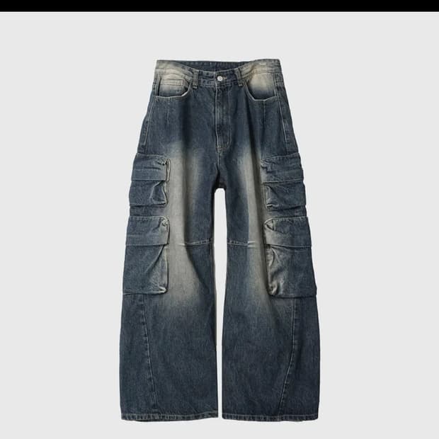 커브드 헤리티지 카고 데님 팬츠 (빈티지 블루)