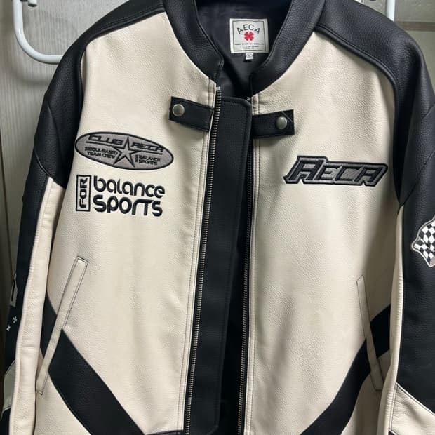 AECA 에이카화이트 레이싱 패치 바이커 자켓
