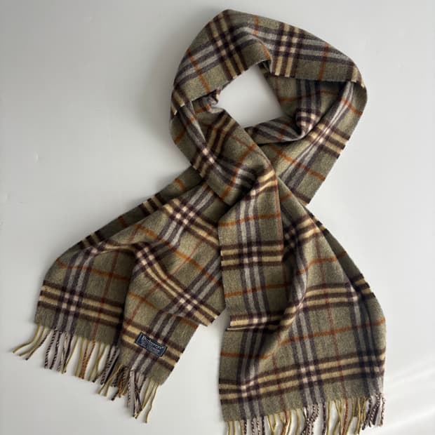 Burberry 버버리 카키 노바체크 캐시미어 머플러