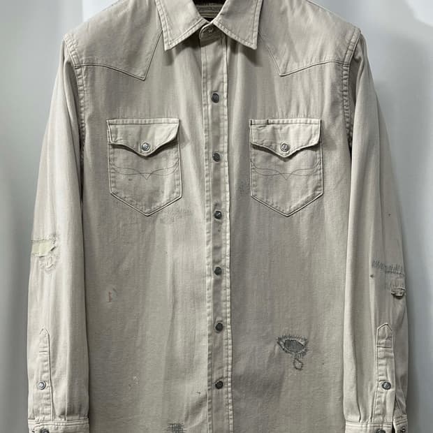 폴로 랄프로렌 디스트레스드 리페어 오트밀 콘초 웨스턴 셔츠