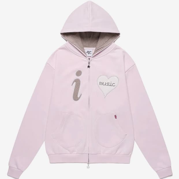 I LOVE MUSIC ZIP UP HOODIE PINK