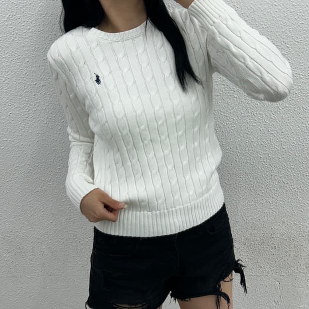 폴로 랄프로렌 네이비포니 화이트 꽈배기 니트 s