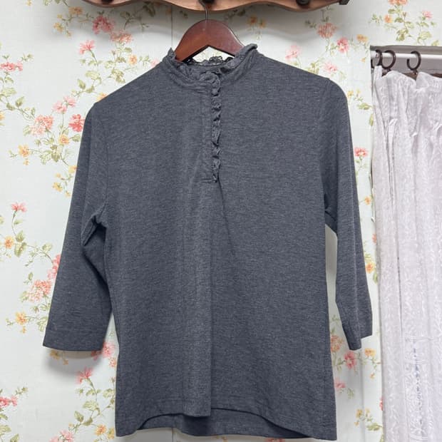 레이스 버튼 7부 티셔츠