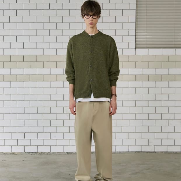 m) stu 라운드 넥 가디건 올리브
