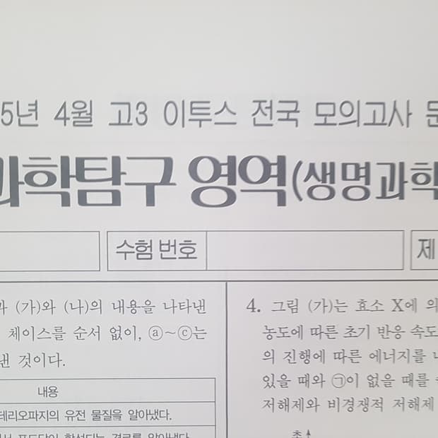 수능 이투스 전국 모의고사 4월 생명과학2