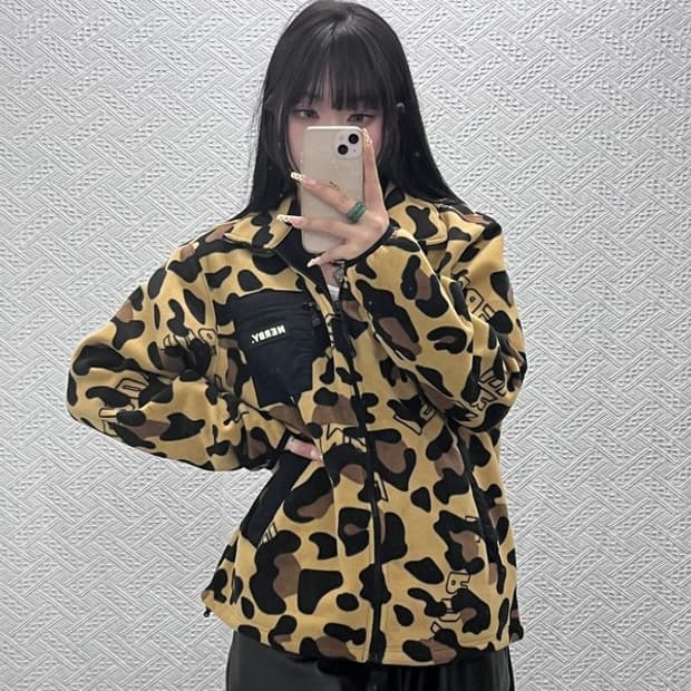 널디 스트릿 힙합 레오파드 호피 후리스 자켓 105 C09706