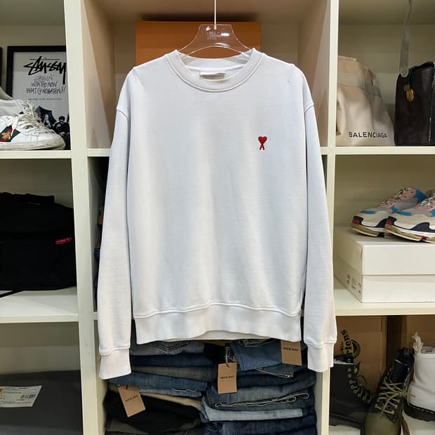 아미 스몰 하트 로고 화이트 스웨트셔츠 L