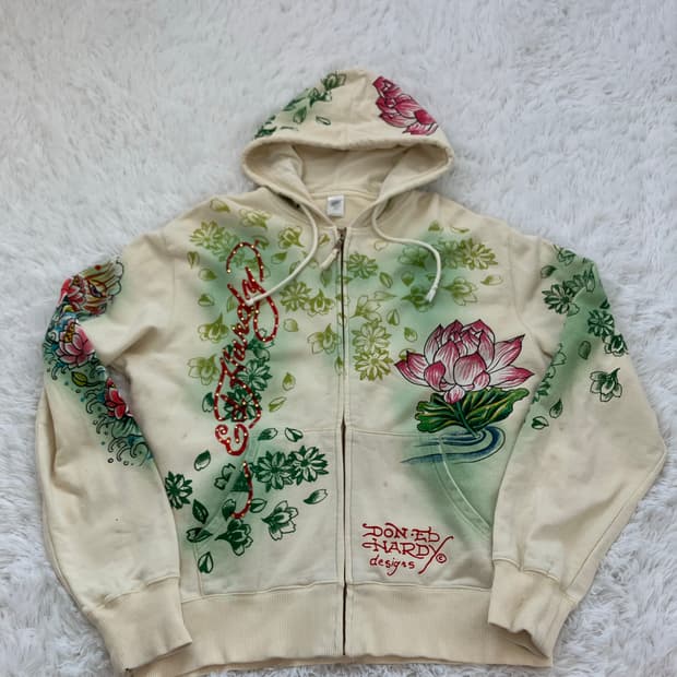 빈티지 에드하디 크림 레터링 레더 자켓 y2k 스트릿 갸루 펑키 일본빈티