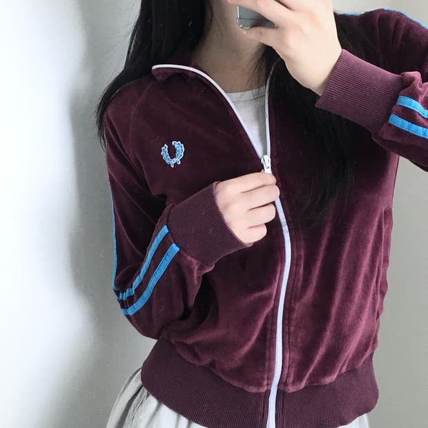 Fredperry 프레드페리 버건디 벨루어 트랙탑 