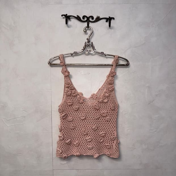 Baby pink flower crochet net sleeveless 