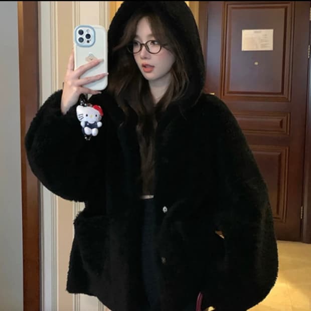 바나이 검정 리얼 양털 뽀글이 S