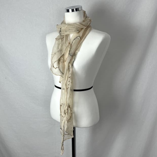 Vintage 시어 크링클 자수 스카프