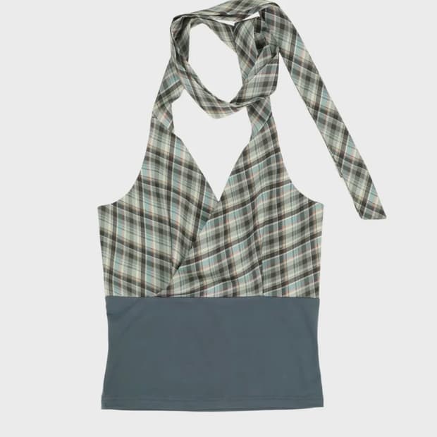 MINT CHECK HALTER TOP