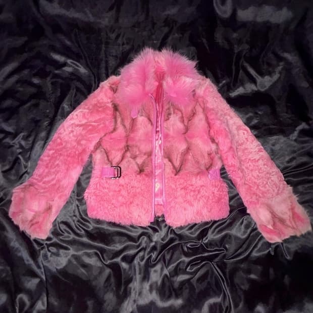 Hot pink leather real fur jacket