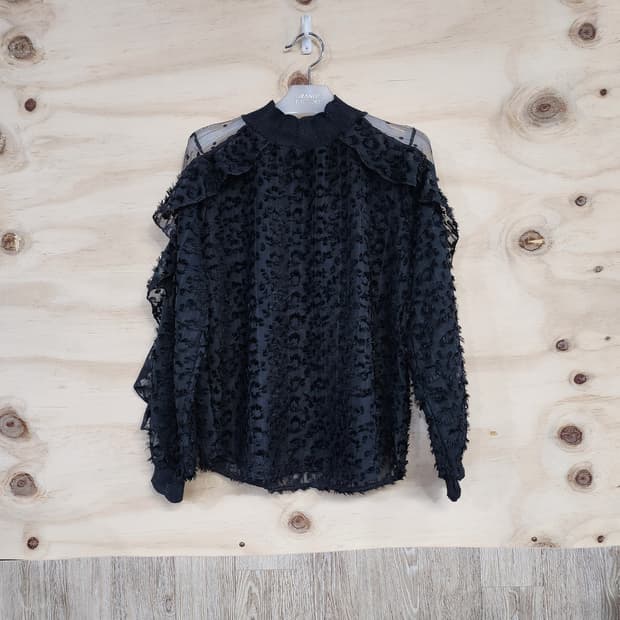 356) 러플 넥 시스루 블라우스