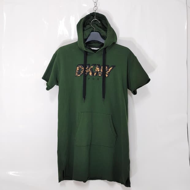 DKNY SPORT 디케이엔와이 여성 안감기모 반팔 롱후드티
