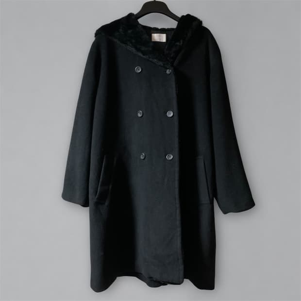 울 100 후드 퍼 트리밍 코트 M 