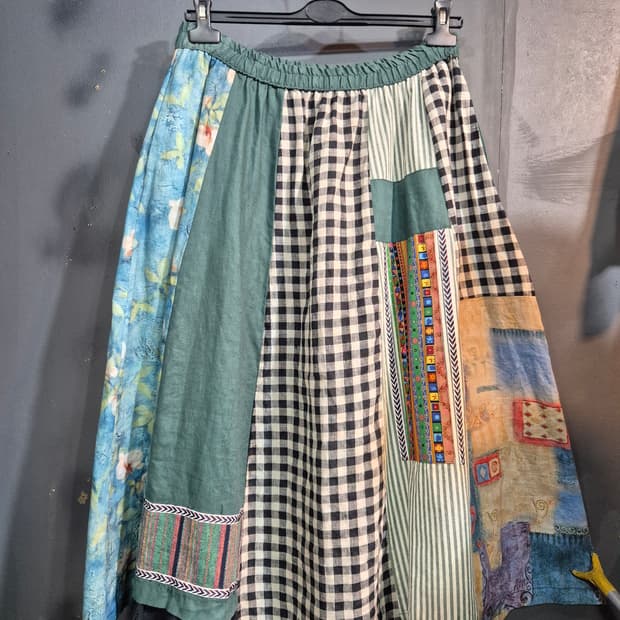 린넨 패치워크 롱 스커트 허리단면 41 33 34 35인치 가능