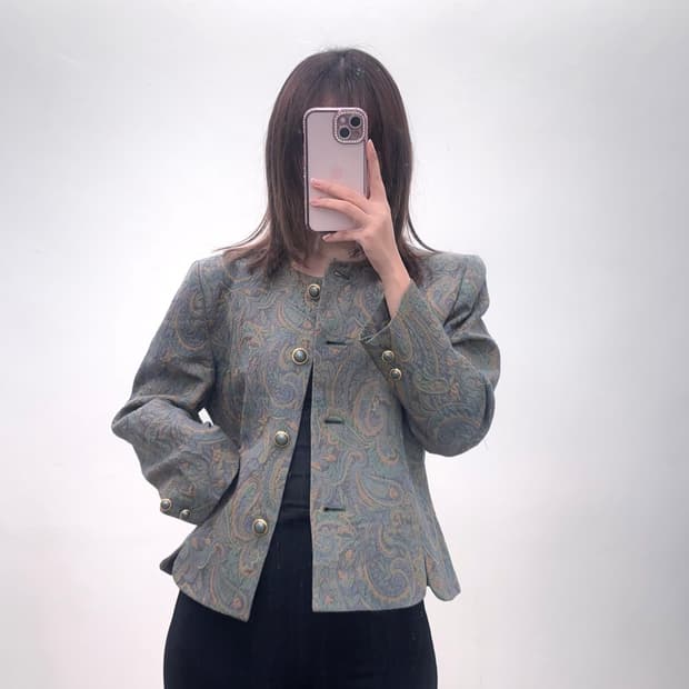 울60 아방가르드 에스닉 오리엔탈 페이즐리 패턴 빈티지 자켓