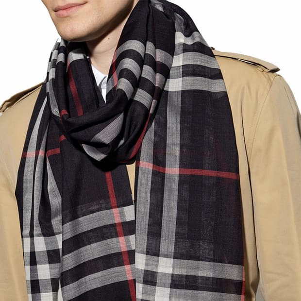 버버리 울 실크 체크 스카프