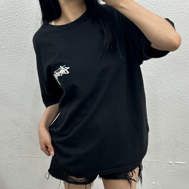 스투시 주사위 백로고 블랙 반팔 L