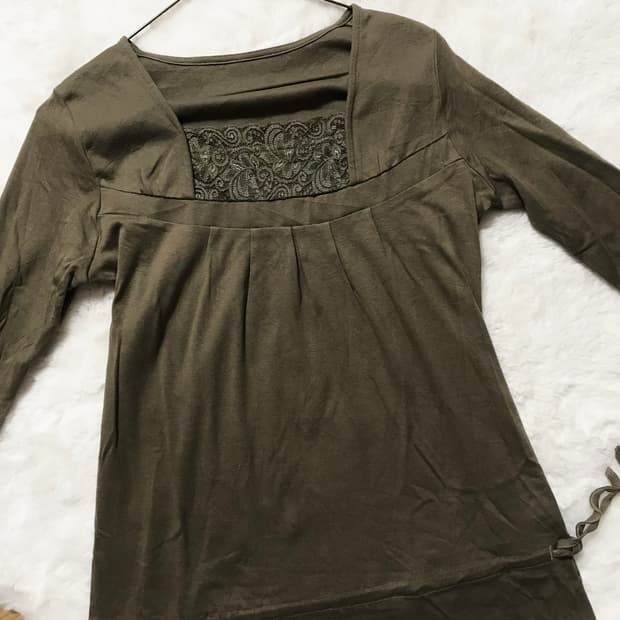 레이스 카키 롱슬리브 일본 빈티지 원피스 y2k모리걸 갸루 하구미 그런지