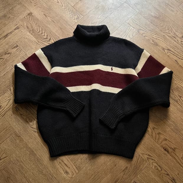 [XL]90's 폴로 랄프로렌 헤비 울 스트라이프 터틀넥 스웨터