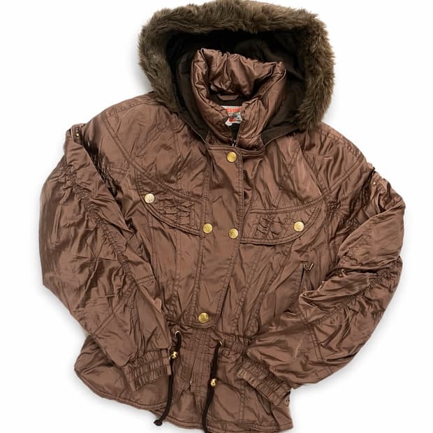 빈티지 브론즈 퍼후드 숏패딩 / Y2K 글램 자켓