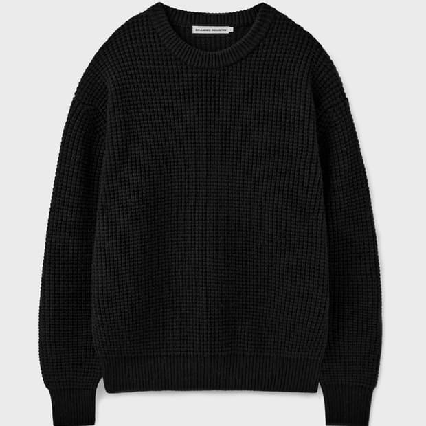 [M] 브랜디드 체인 울 니트 스웨터 헤비 블랙