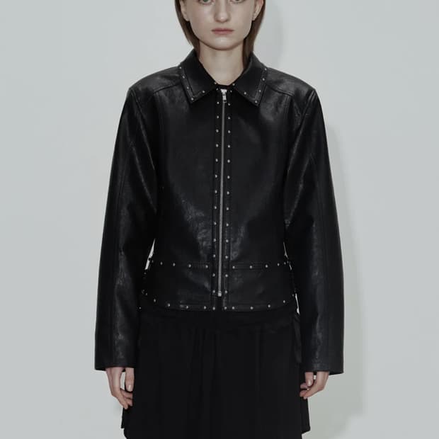 세릭 스터드 레더 자켓 블랙