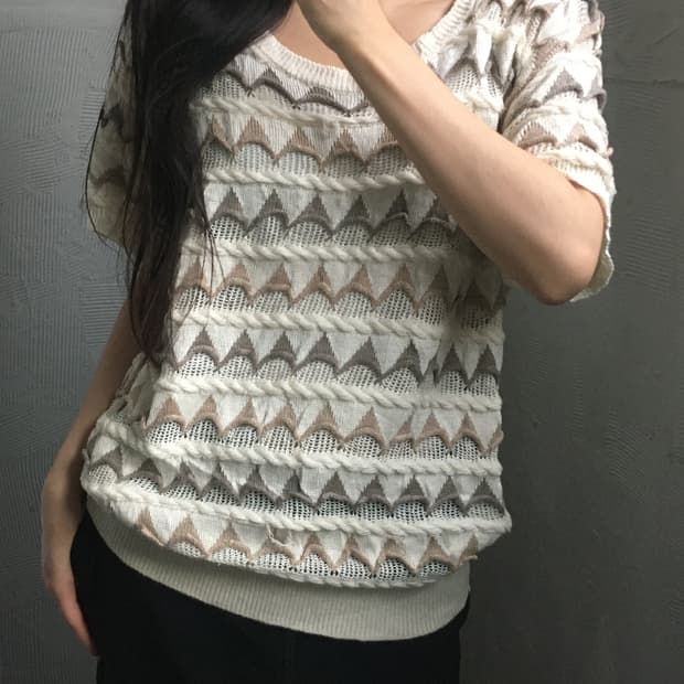 Issey Miyake 이세이미야케 90’s 베이지 로프 린넨 반팔 니트