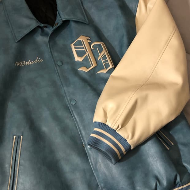 1993스튜디오 레더 바시티 자켓 스카이블루