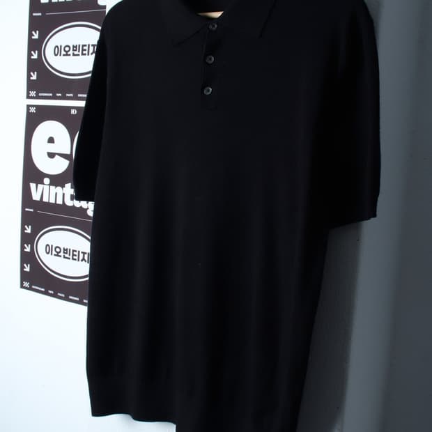 (XL) 매너그램 반팔 카라 티셔츠 니트 무지 블랙-H32339