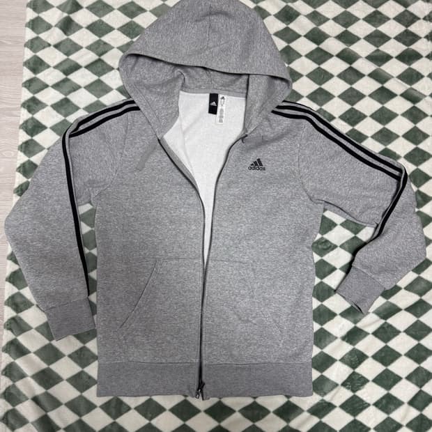 아디다스 회색 3선 후드 집업 M
