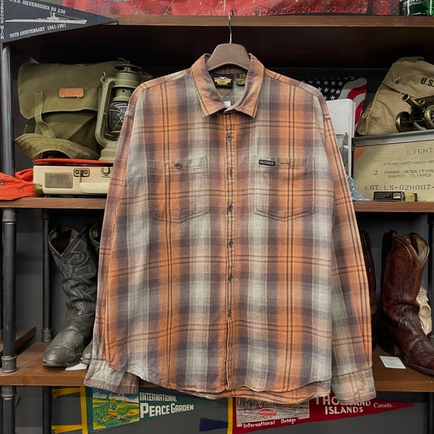 할리데이비슨 디스트레스드 포켓 로고 멀티 체크 셔츠