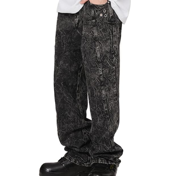 플레이버리즘 라이트닝 워시드 크랙 데님 팬츠 바지 청바지 XL