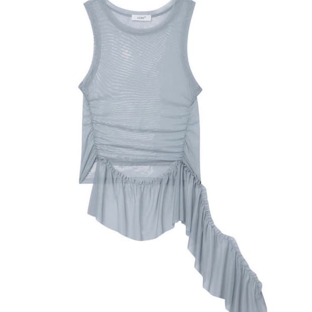 LCDC TM MESH FRILL SLEEVELESS TOP GRAY