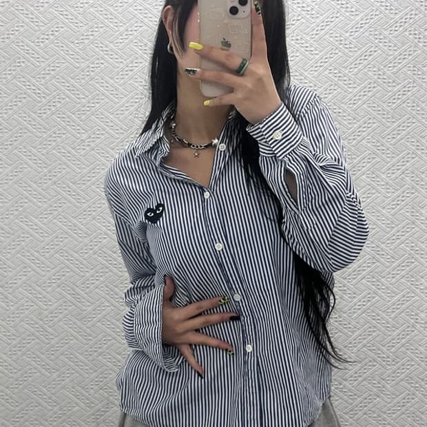 꼼데가르송 빈티지 스트라이프 키치 로고 셔츠 95 C07534