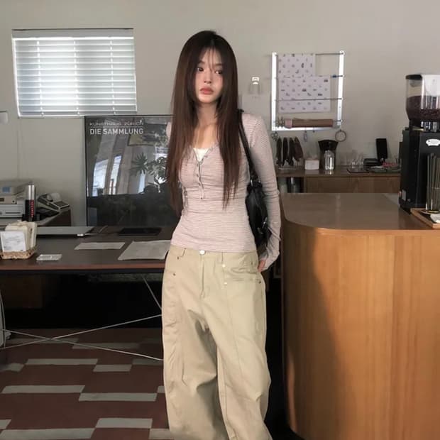 애니원모어 로타 포켓 절개 와이드 코튼 팬츠 s