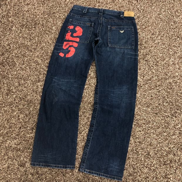 아르마니 진스 페인팅 워시드 데님 팬츠