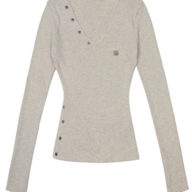 보헤미안서울 버튼 브이넥 오트밀