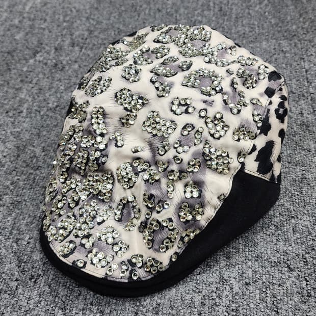 Y2K 레트로 레오파드 큐빅 헌팅캡 모자