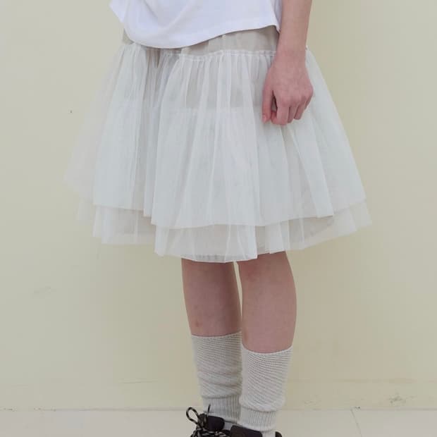 새상품 nocontent 노컨텐츠 메쉬 플레어 스커트 아이보리