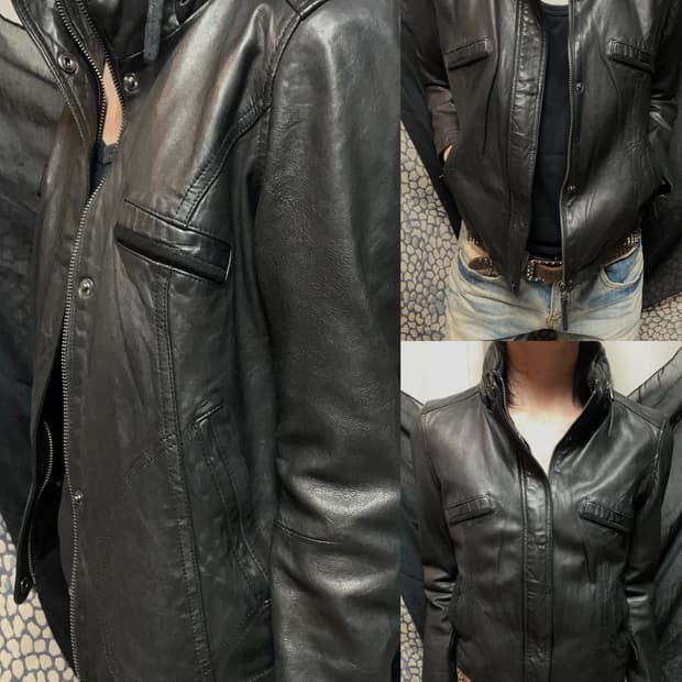 렘 스킨 하이넥 지퍼 블랙 레더자켓