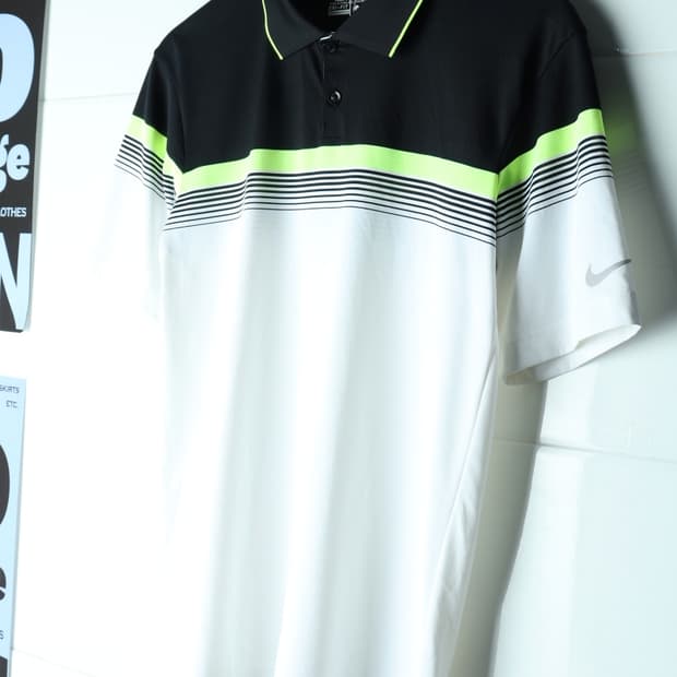 (S-M) 나이키 반팔 카라 티셔츠 기능성 골프 블랙 형광-H34052
