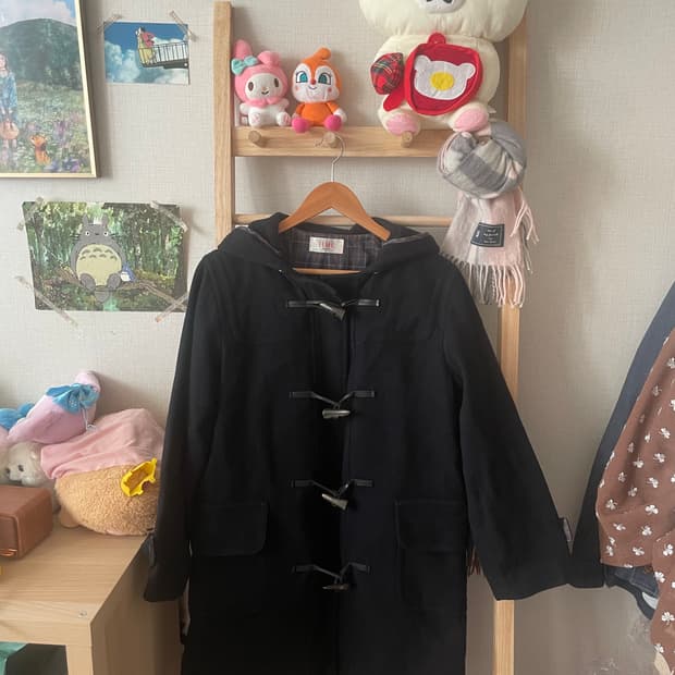 모리걸 빈티지 네이비 롱 후드 울 떡코 💙💚