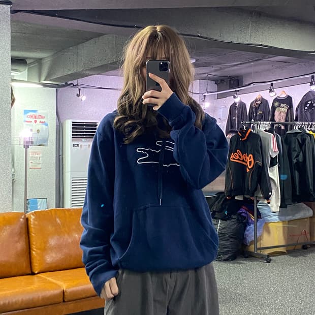 라코스테 빅로고 네이비 후드티 B2586