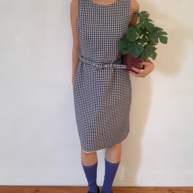 Check Belt Midi Dress