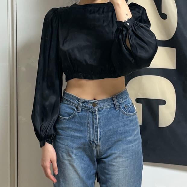 (반택포) 자라 블랙 새틴 블라우스