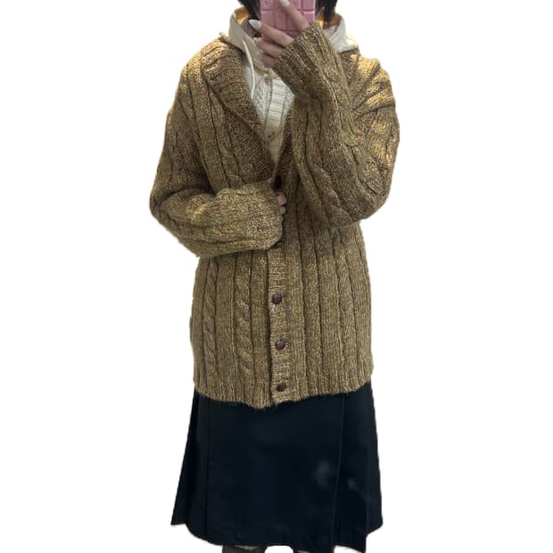 vintage 그린 멜란지 케이블 니트 가디건